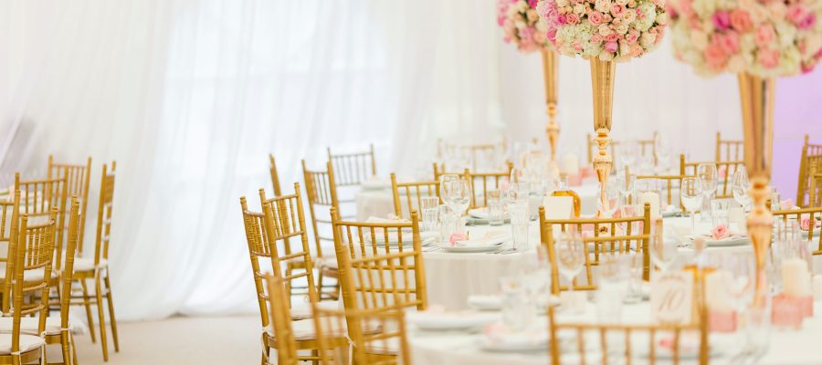 Closeup view of the luxurious wedding table decoration